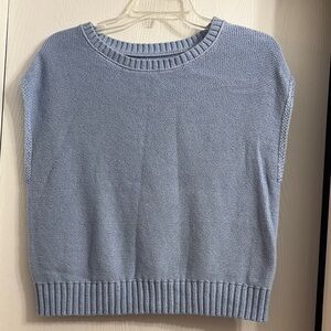 LOFT Blue Crew Neck Sweater with Ribbed Detailing
